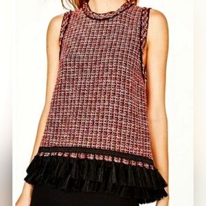 Zara Woven Boho Tassled Fringed Sleeveless Top Womens Size Medium